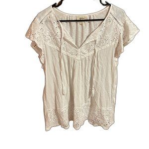 Style & Co White Mixed-Media Lace‎ top